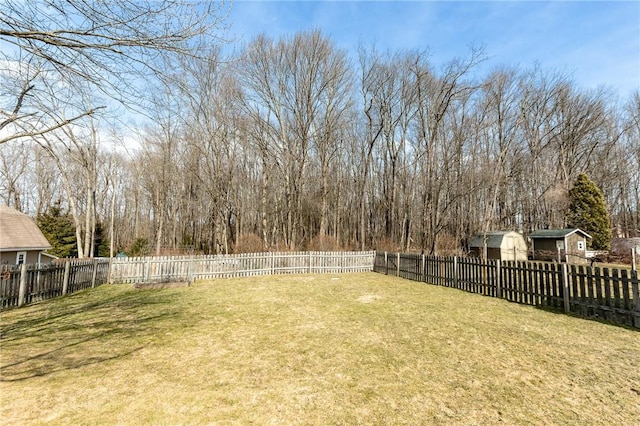 view of yard with a fenced backyard