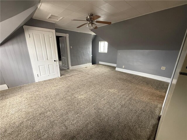 705 E 18th Ave, Munhall, PA 15120 - bonus room featuring carpet, vaulted ceiling, baseboards, ceiling fan, and attic access