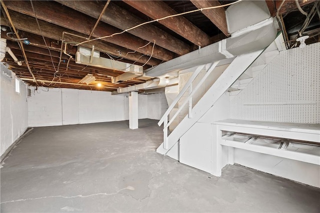 view of unfinished basement