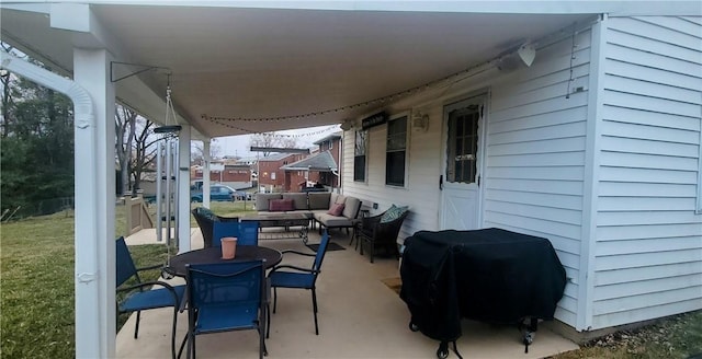 view of patio / terrace featuring an outdoor hangout area and area for grilling