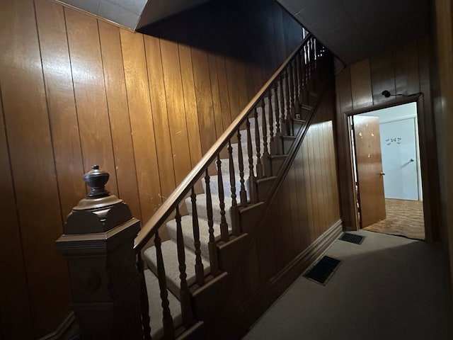 202 Central Ave, Chicora Boro, PA 16025 - stairway with wood walls and carpet