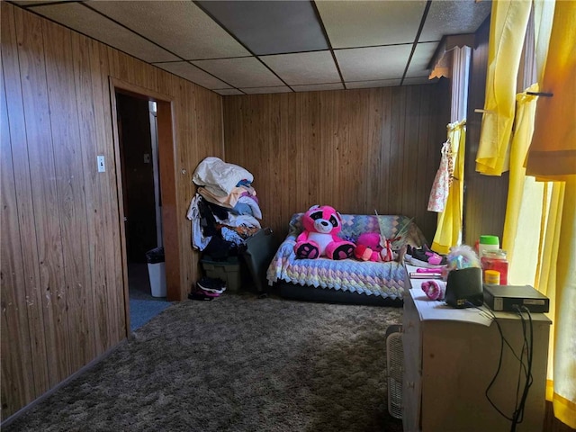 202 Central Ave, Chicora Boro, PA 16025 - carpeted bedroom featuring wooden walls and a drop ceiling
