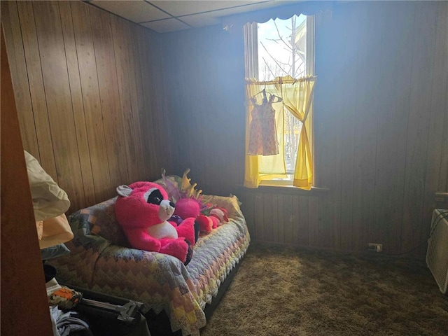 202 Central Ave, Chicora Boro, PA 16025 - carpeted bedroom with wooden walls and a paneled ceiling
