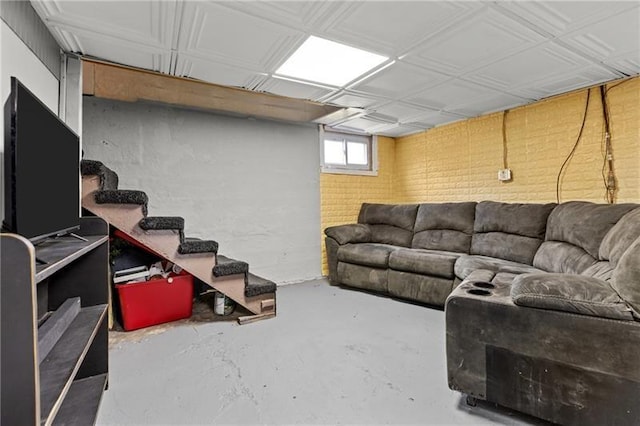 interior space with concrete floors and stairs