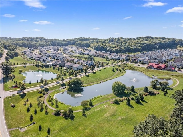 aerial view featuring a water view and a residential view