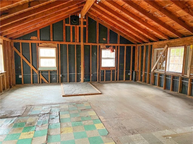 misc room with lofted ceiling