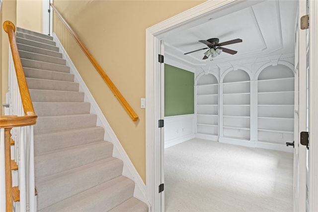 103 Ridgemont Dr, Cranberry Twp, PA 16066 - stairway featuring ceiling fan, built in features, carpet, and baseboards