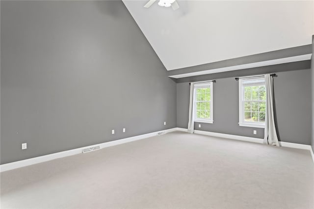 103 Ridgemont Dr, Cranberry Twp, PA 16066 - carpeted spare room with baseboards, a ceiling fan, and high vaulted ceiling