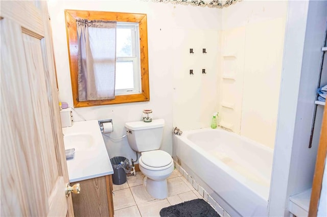 full bath featuring vanity, toilet, and tile patterned floors