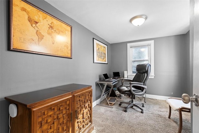 office area with baseboards and carpet flooring