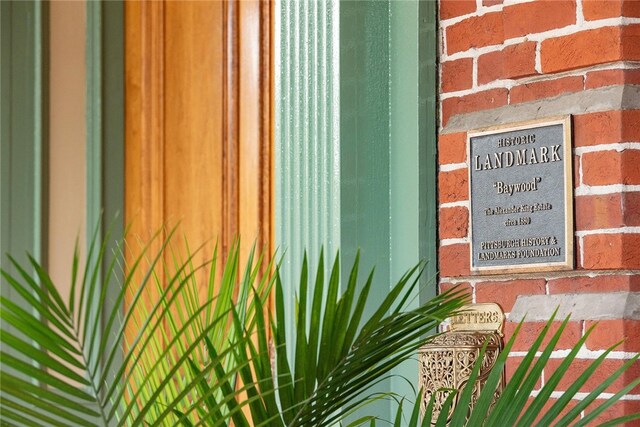 details featuring brick siding