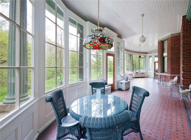 sunroom / solarium featuring wooden ceiling