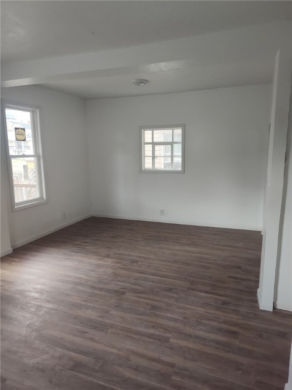 spare room featuring dark wood-style floors and a wealth of natural light