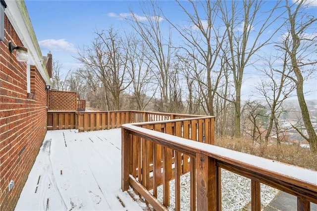 view of snow covered deck