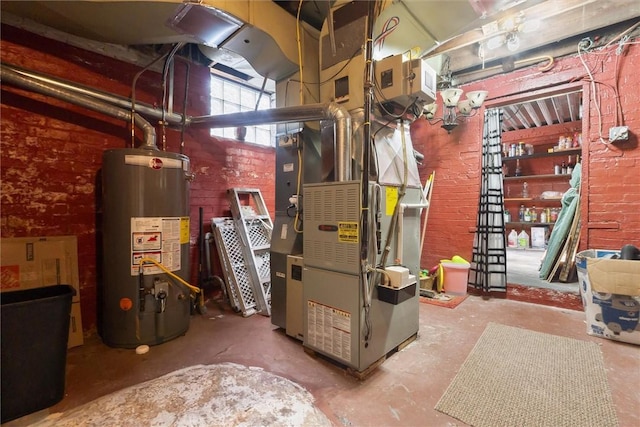 utility room with heating unit and gas water heater