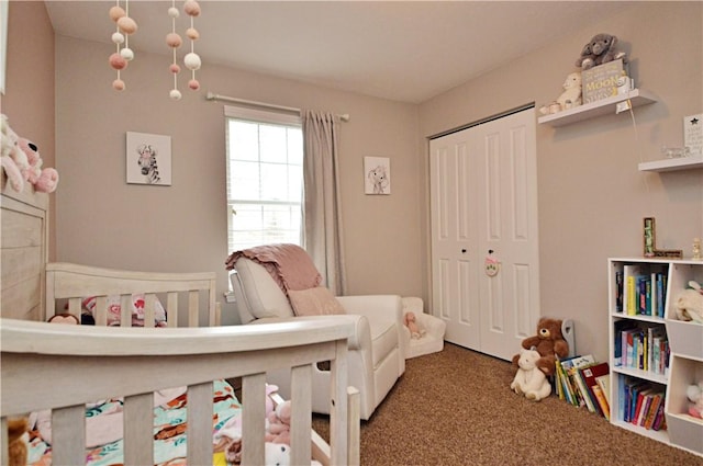 carpeted bedroom featuring a closet