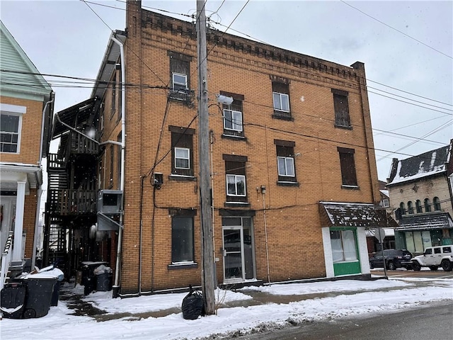 view of snow covered building