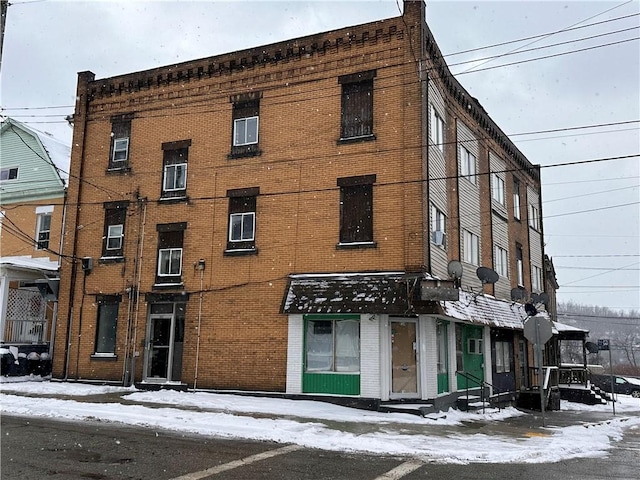 view of snow covered building