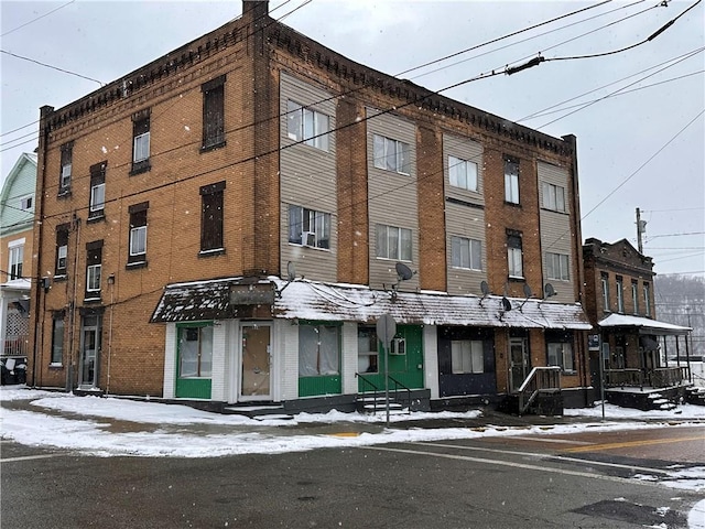 view of snow covered building