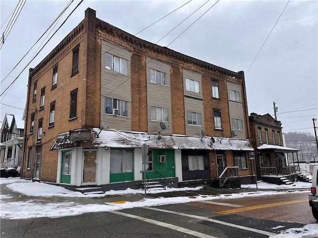 view of snow covered building