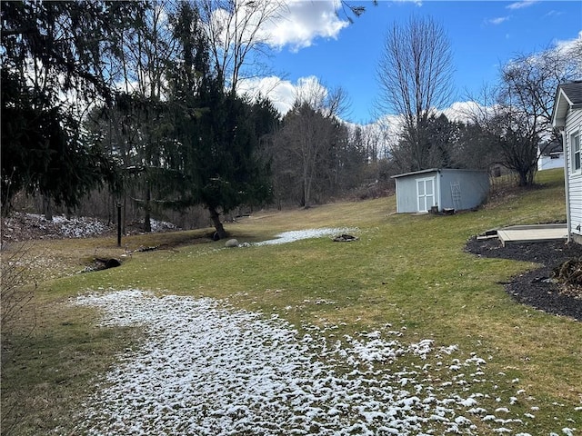 view of yard featuring a storage unit and an outbuilding