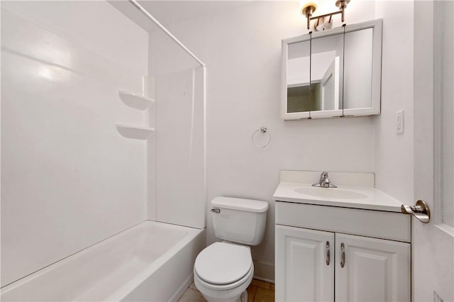 bathroom with shower / tub combination, vanity, and toilet