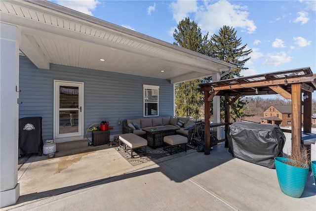 view of patio featuring an outdoor living space and area for grilling