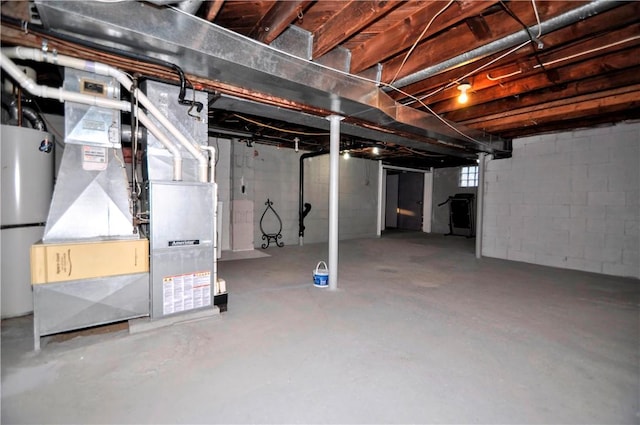 basement featuring heating unit