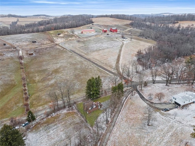 birds eye view of property with a rural view