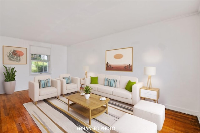 living room featuring baseboards and wood finished floors