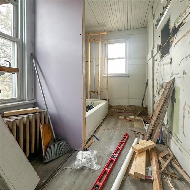 full bathroom with radiator and a tub to relax in