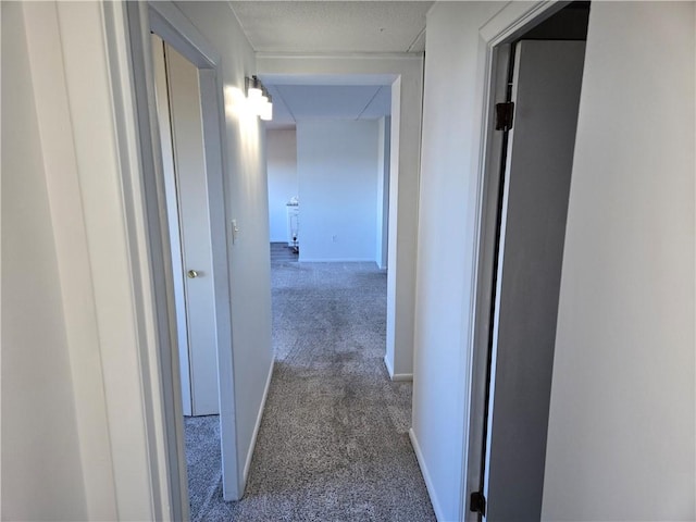 hall featuring carpet and baseboards