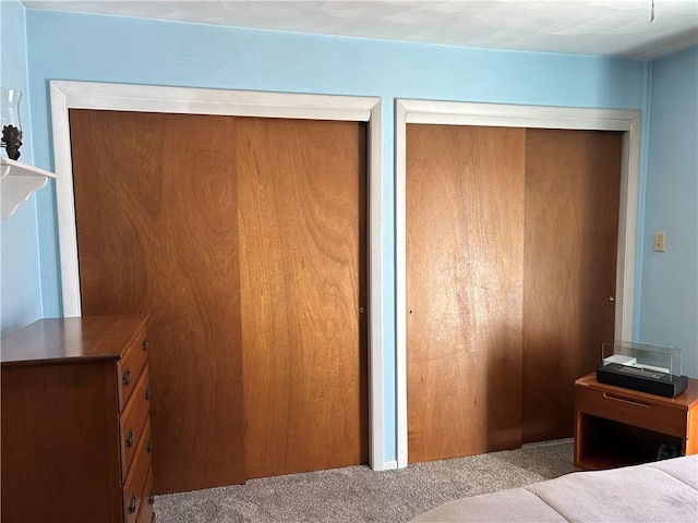 carpeted bedroom with multiple closets