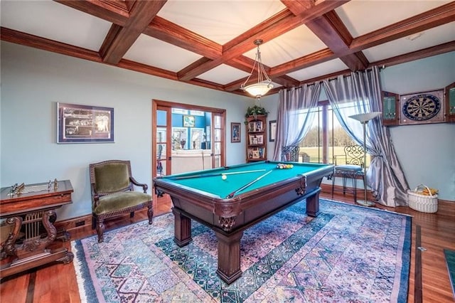 4605 Whippoorwill Dr, Hermitage, PA 16148 - playroom with coffered ceiling, billiards table, wood finished floors, and beam ceiling