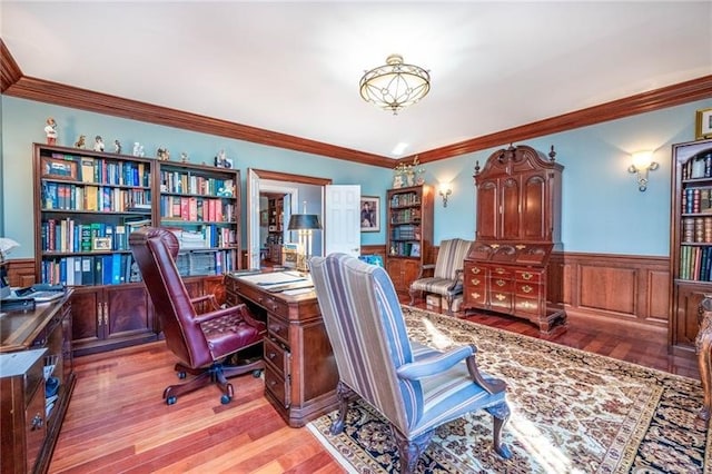 4605 Whippoorwill Dr, Hermitage, PA 16148 - office featuring wainscoting, wood finished floors, and crown molding
