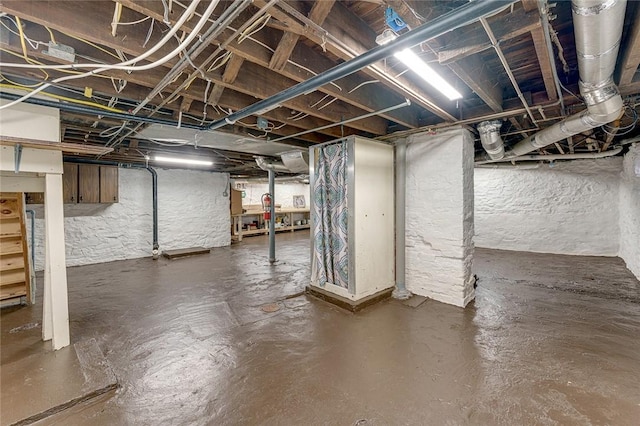 view of unfinished basement