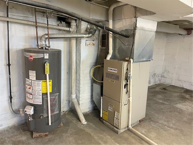 utility room with gas water heater and heating unit