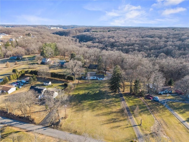 aerial view featuring a forest view