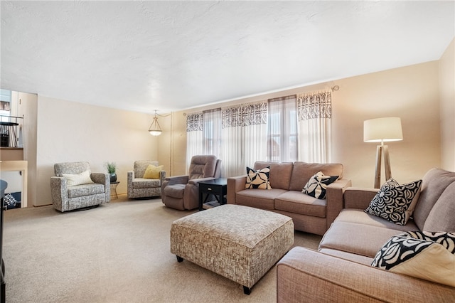 living area with carpet flooring