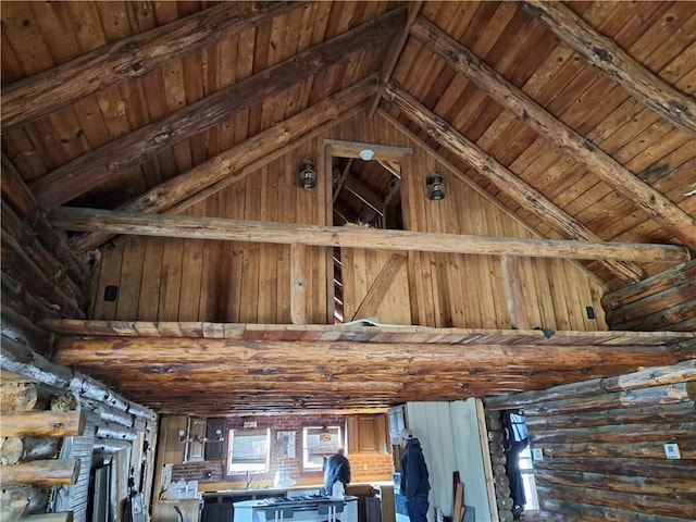 room details with wooden ceiling and beamed ceiling