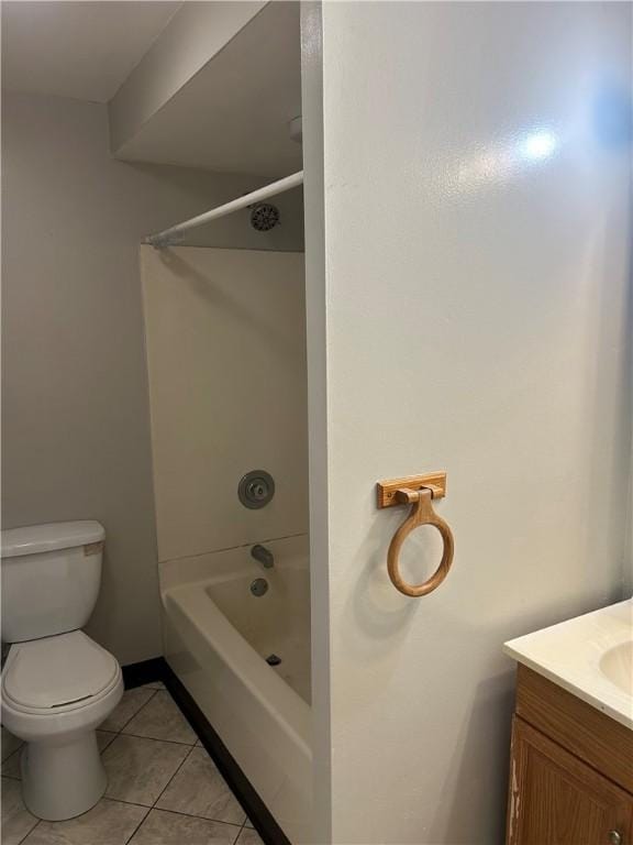 full bath with tile patterned floors, toilet, tub / shower combination, and vanity