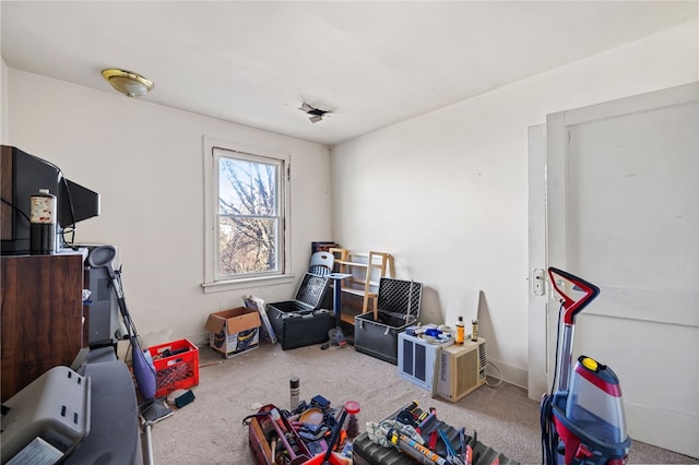 recreation room featuring carpet flooring