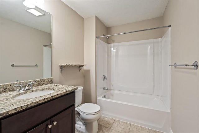 full bathroom with vanity, shower / tub combination, and toilet