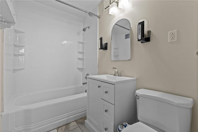 full bathroom with toilet, vanity, and shower / tub combination