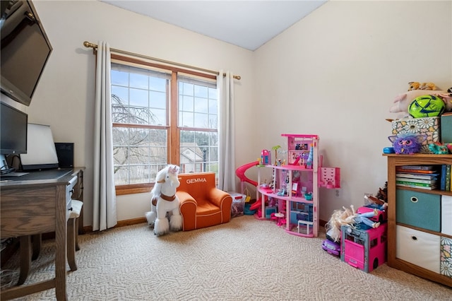 game room with plenty of natural light and carpet floors