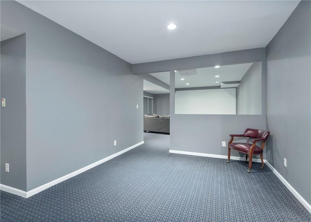 unfurnished room featuring recessed lighting, baseboards, and carpet floors