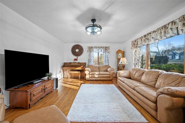 living room featuring light wood-style flooring