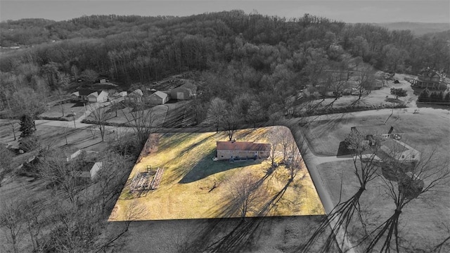 bird's eye view featuring a view of trees