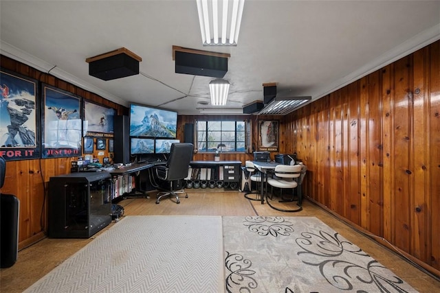 office featuring wood walls