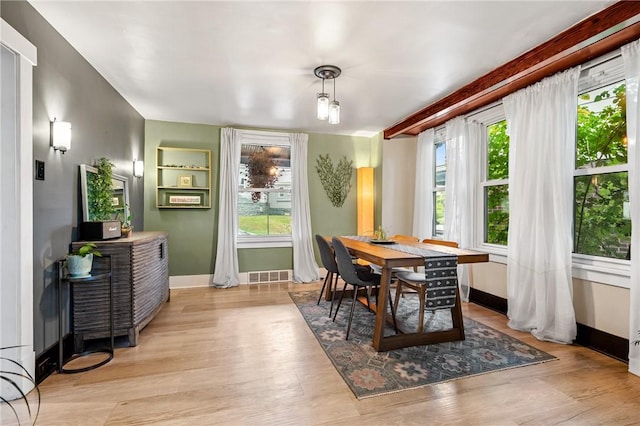 dining area featuring baseboards, a healthy amount of sunlight, and wood finished floors